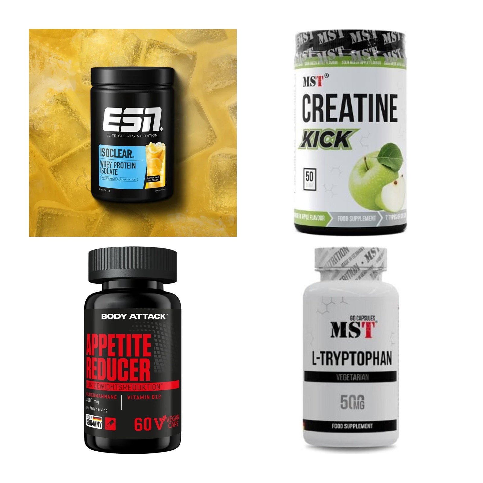 Wettkampfvorbereitung: ESN ISOCLEAR + MST Creatine + 2 weitere – alle enthaltenen Artikel
