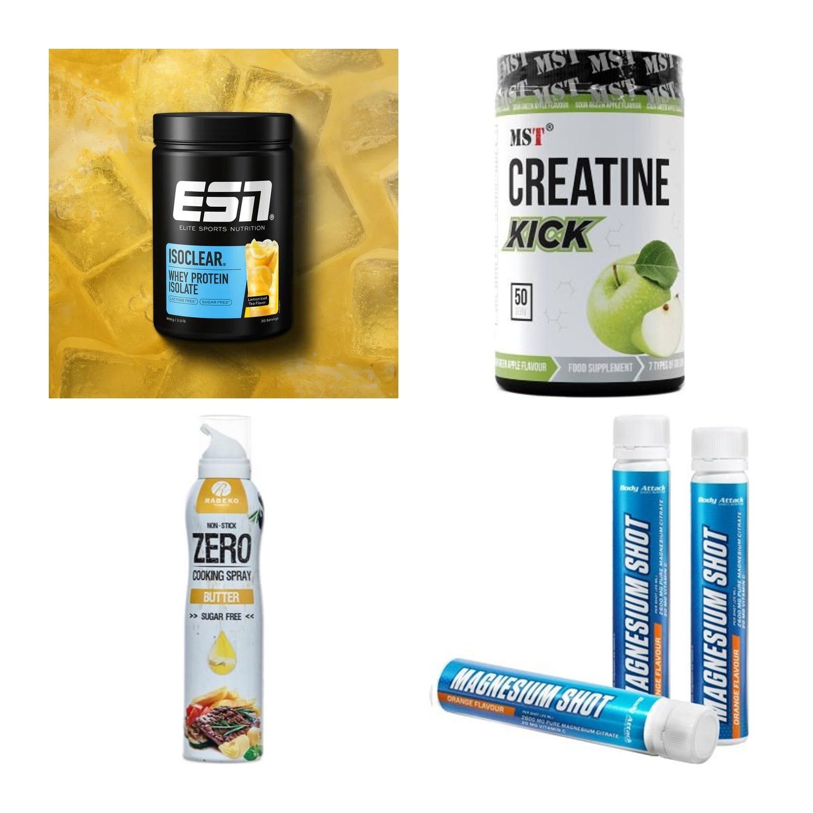 Wettkampfvorbereitung: ESN ISOCLEAR + MST Creatine + 2 weitere – alle enthaltenen Artikel