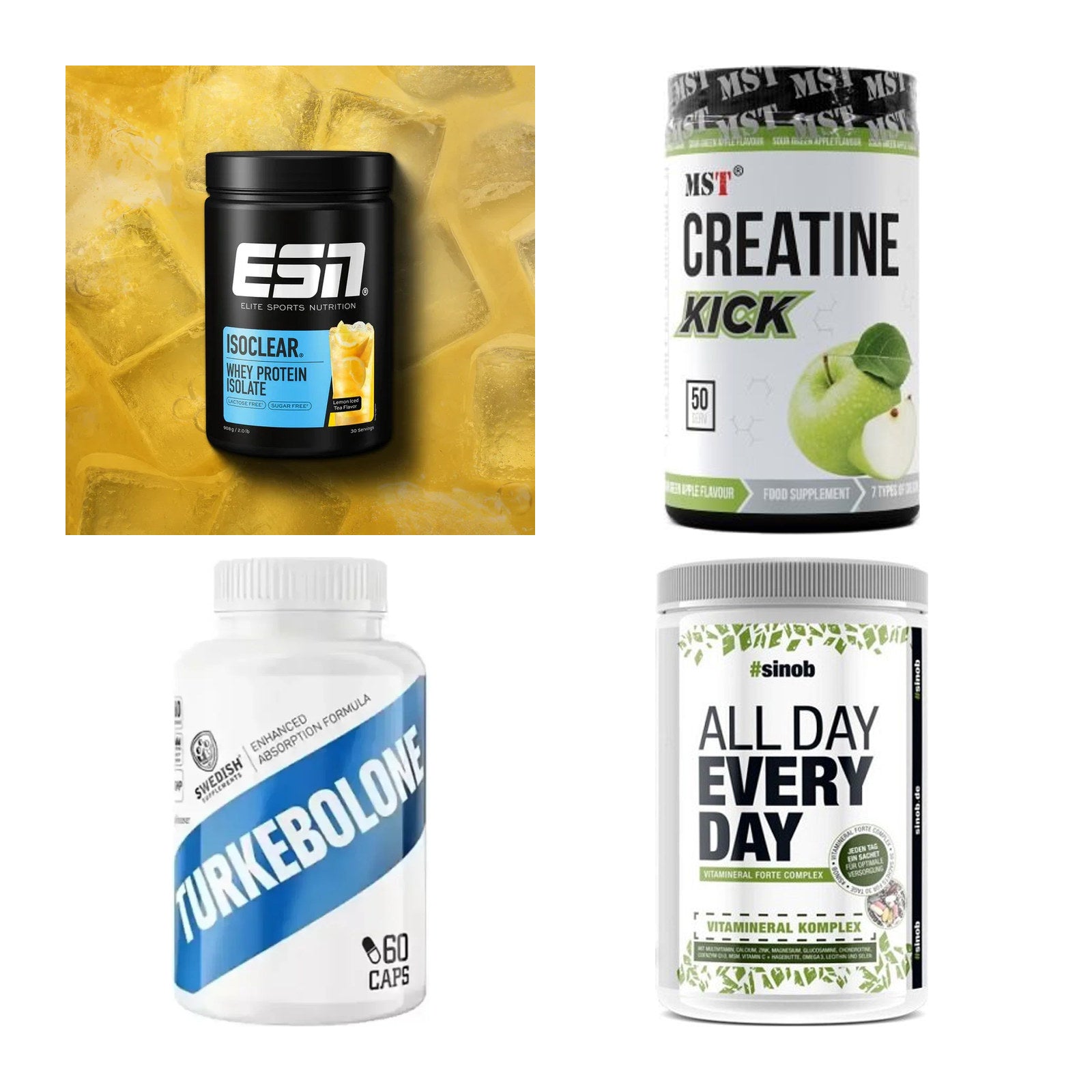 Wettkampfvorbereitung: ESN ISOCLEAR + MST Creatine + 2 weitere – alle enthaltenen Artikel