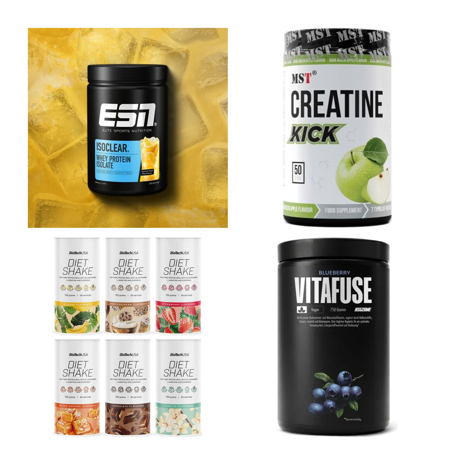 Wettkampfvorbereitung: ESN ISOCLEAR + MST Creatine + 2 weitere – alle enthaltenen Artikel
