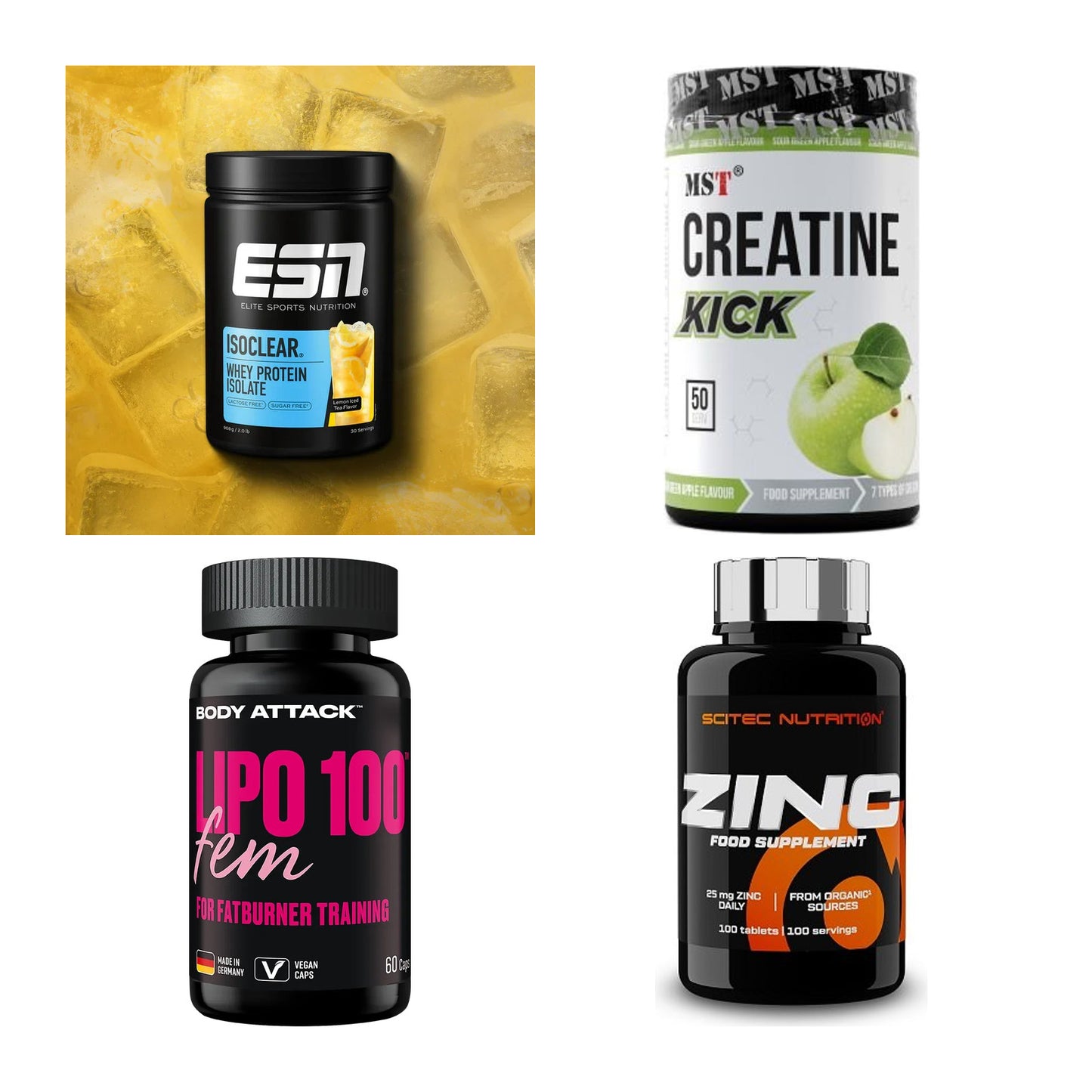Wettkampfvorbereitung: ESN ISOCLEAR + MST Creatine + 2 weitere – alle enthaltenen Artikel