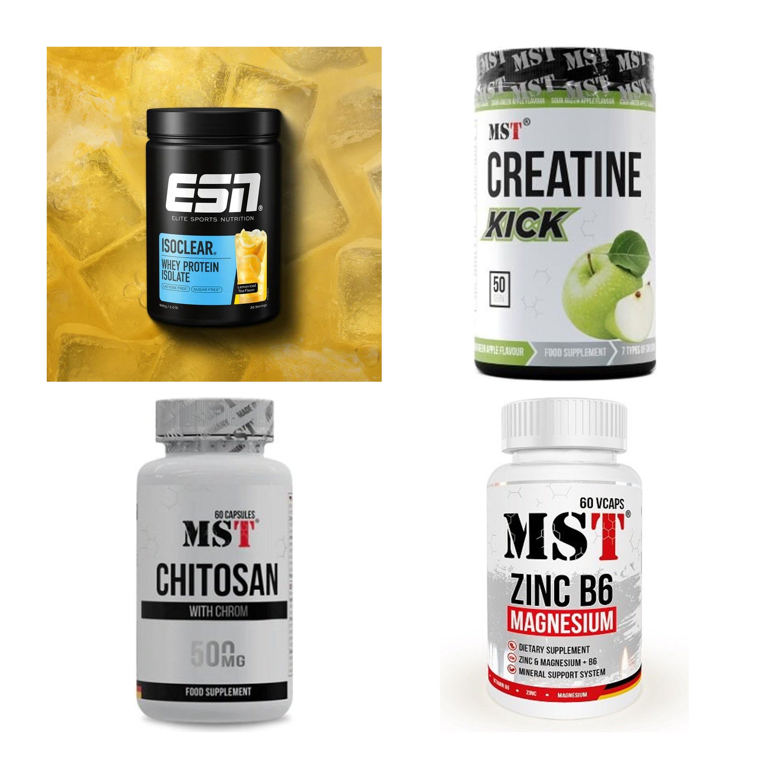 Wettkampfvorbereitung: ESN ISOCLEAR + MST Creatine + 2 weitere – alle enthaltenen Artikel