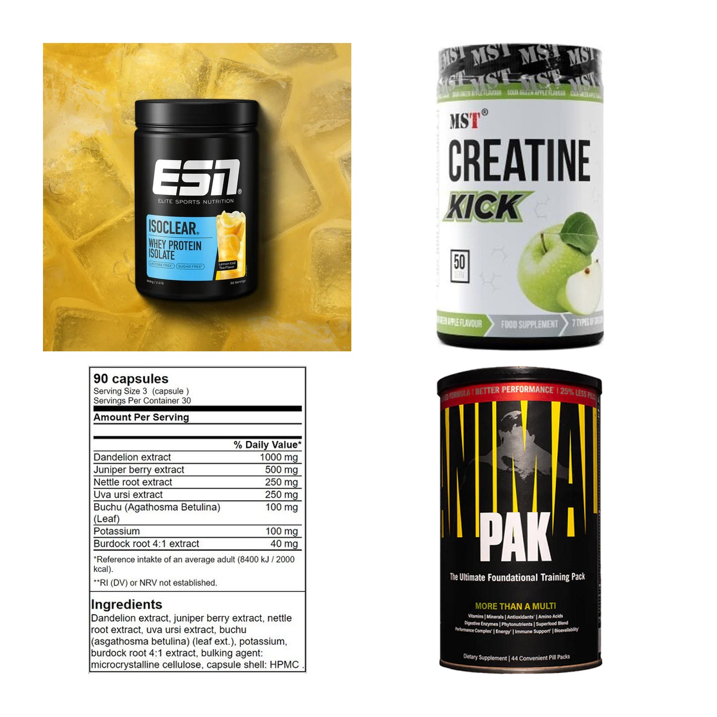 Wettkampfvorbereitung: ESN ISOCLEAR + MST Creatine + 2 weitere – alle enthaltenen Artikel