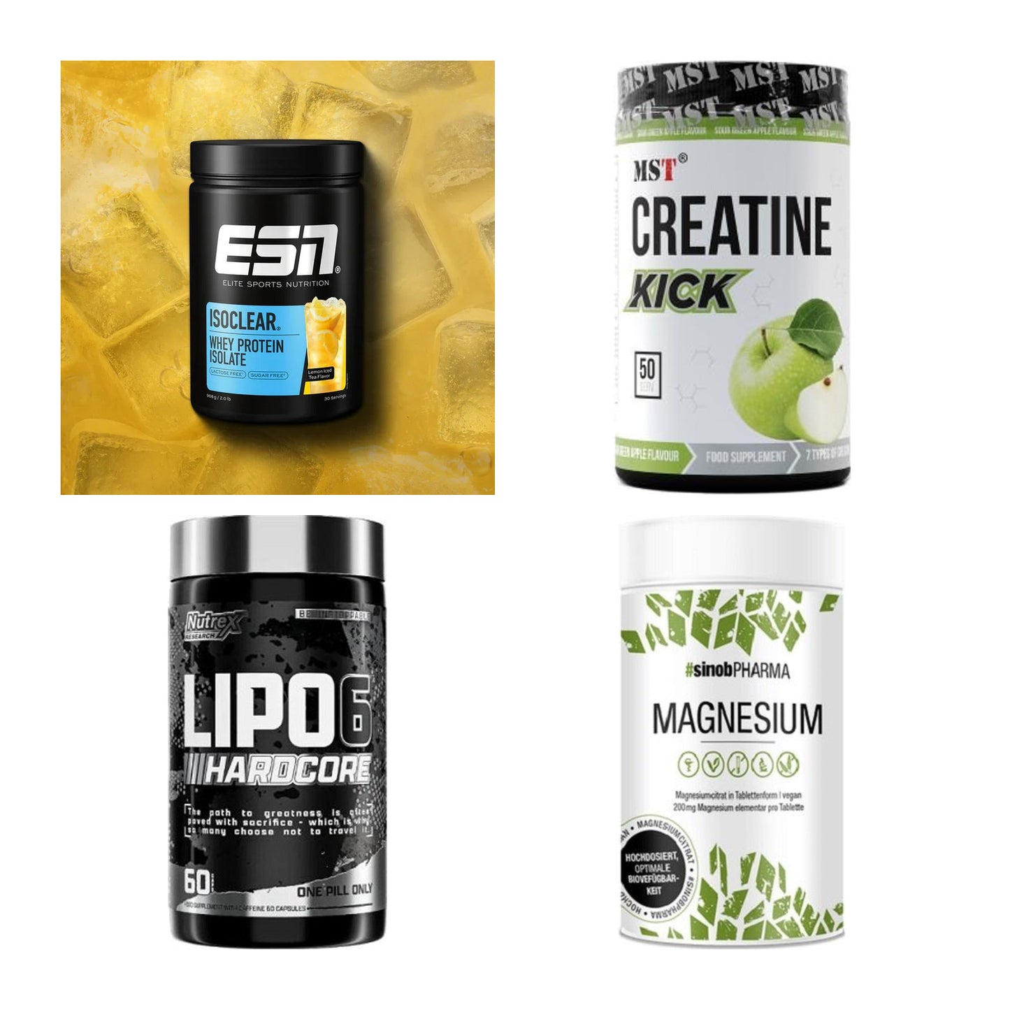 Wettkampfvorbereitung: ESN ISOCLEAR + MST Creatine + 2 weitere – alle enthaltenen Artikel