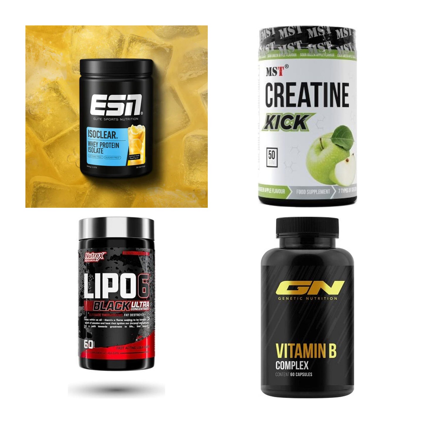 Wettkampfvorbereitung: ESN ISOCLEAR + MST Creatine + 2 weitere – alle enthaltenen Artikel