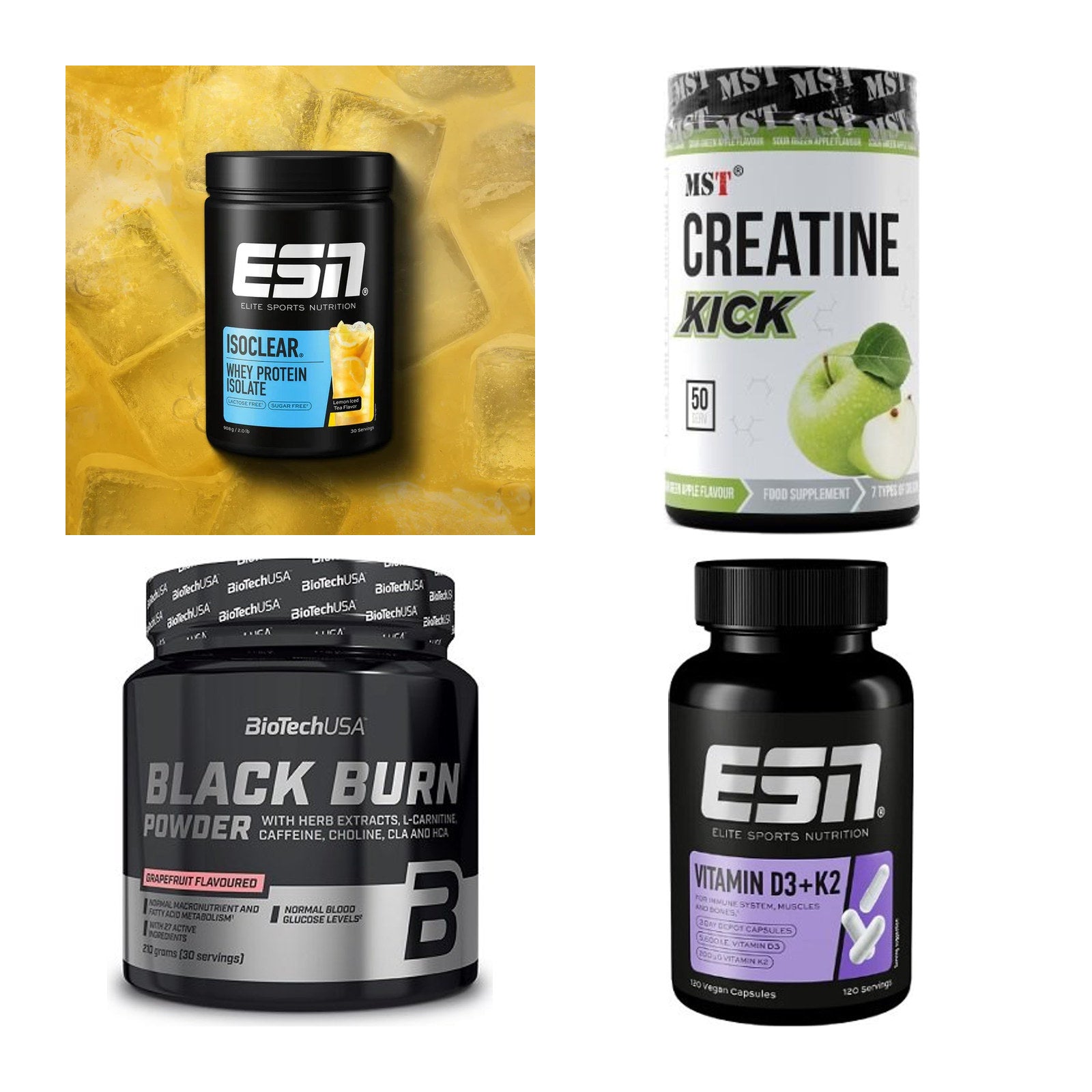 Wettkampfvorbereitung: ESN ISOCLEAR + MST Creatine + 2 weitere – alle enthaltenen Artikel