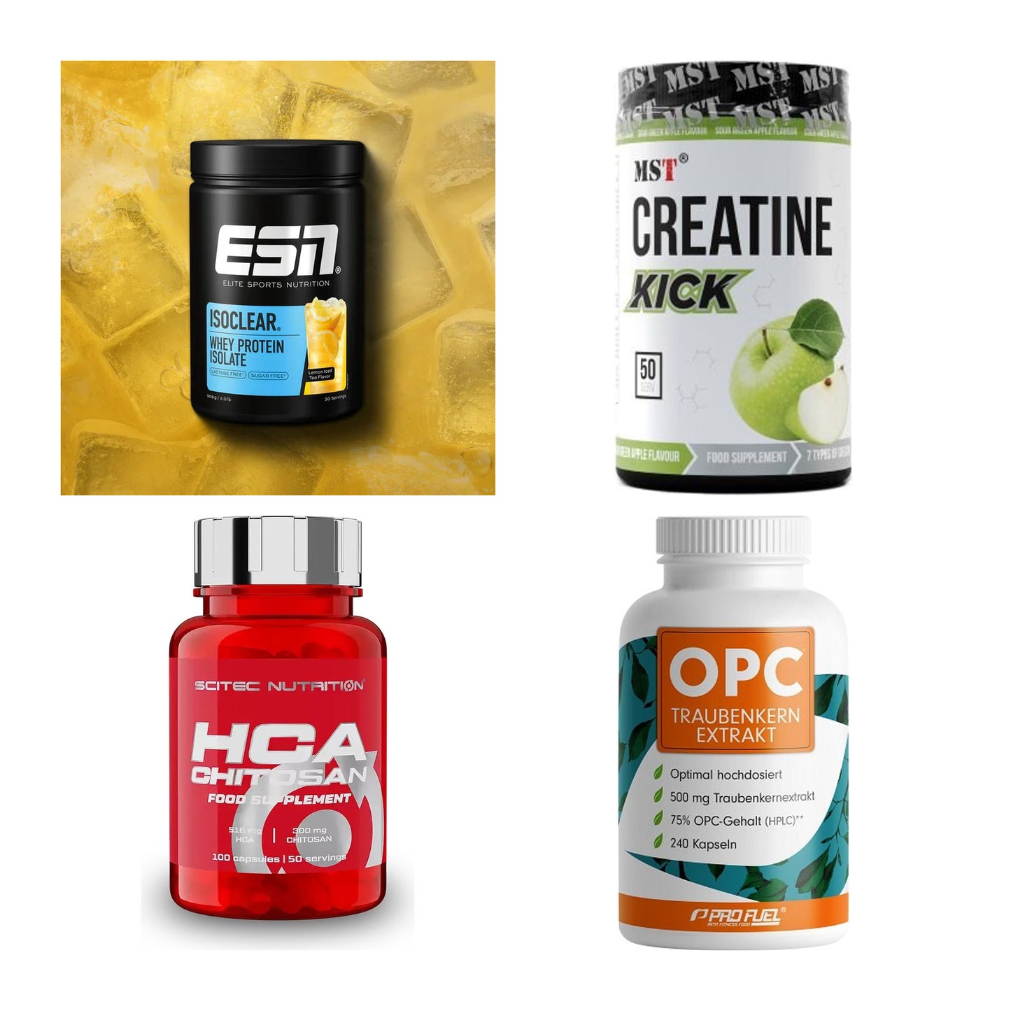Wettkampfvorbereitung: ESN ISOCLEAR + MST Creatine + 2 weitere – alle enthaltenen Artikel