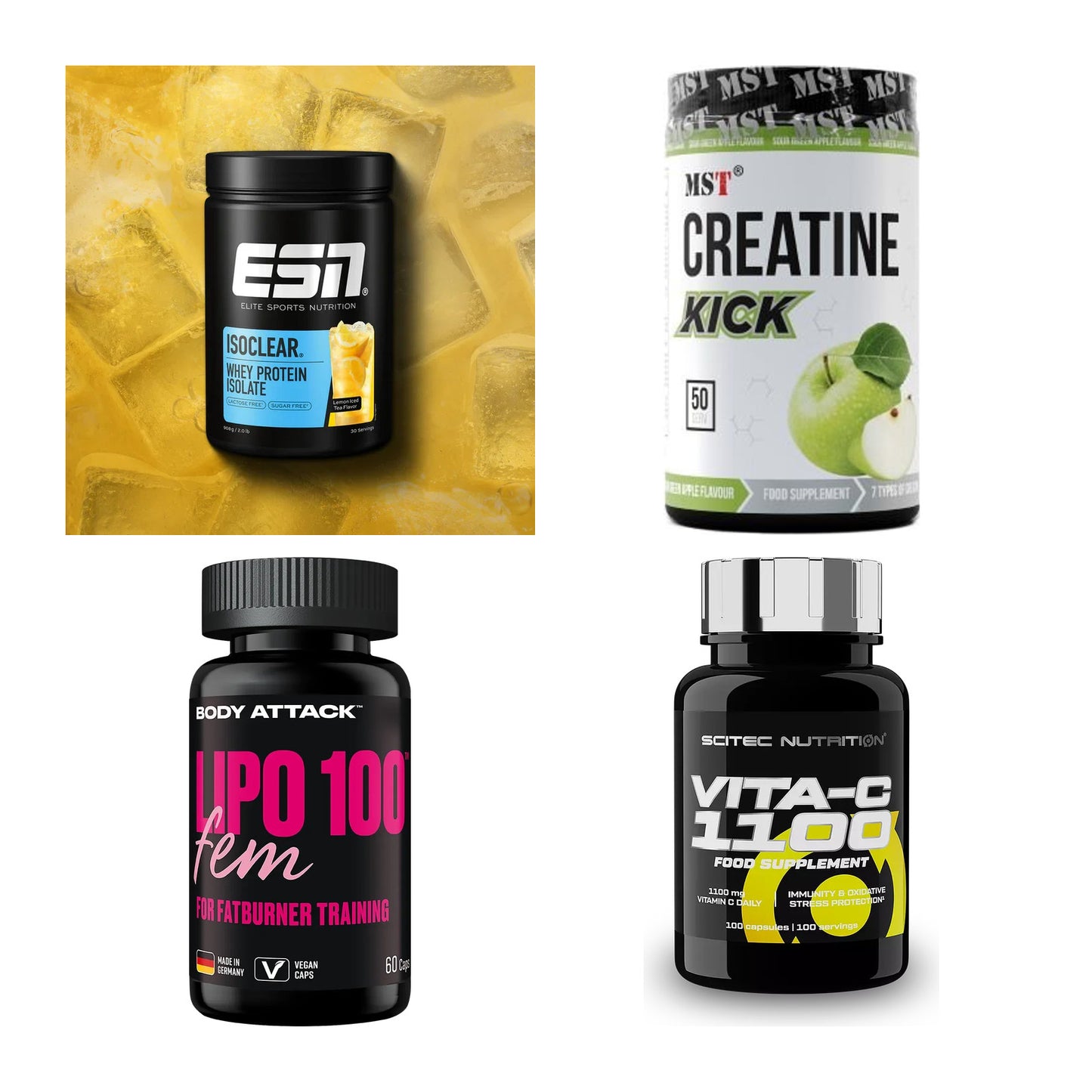 Wettkampfvorbereitung: ESN ISOCLEAR + MST Creatine + 2 weitere – alle enthaltenen Artikel