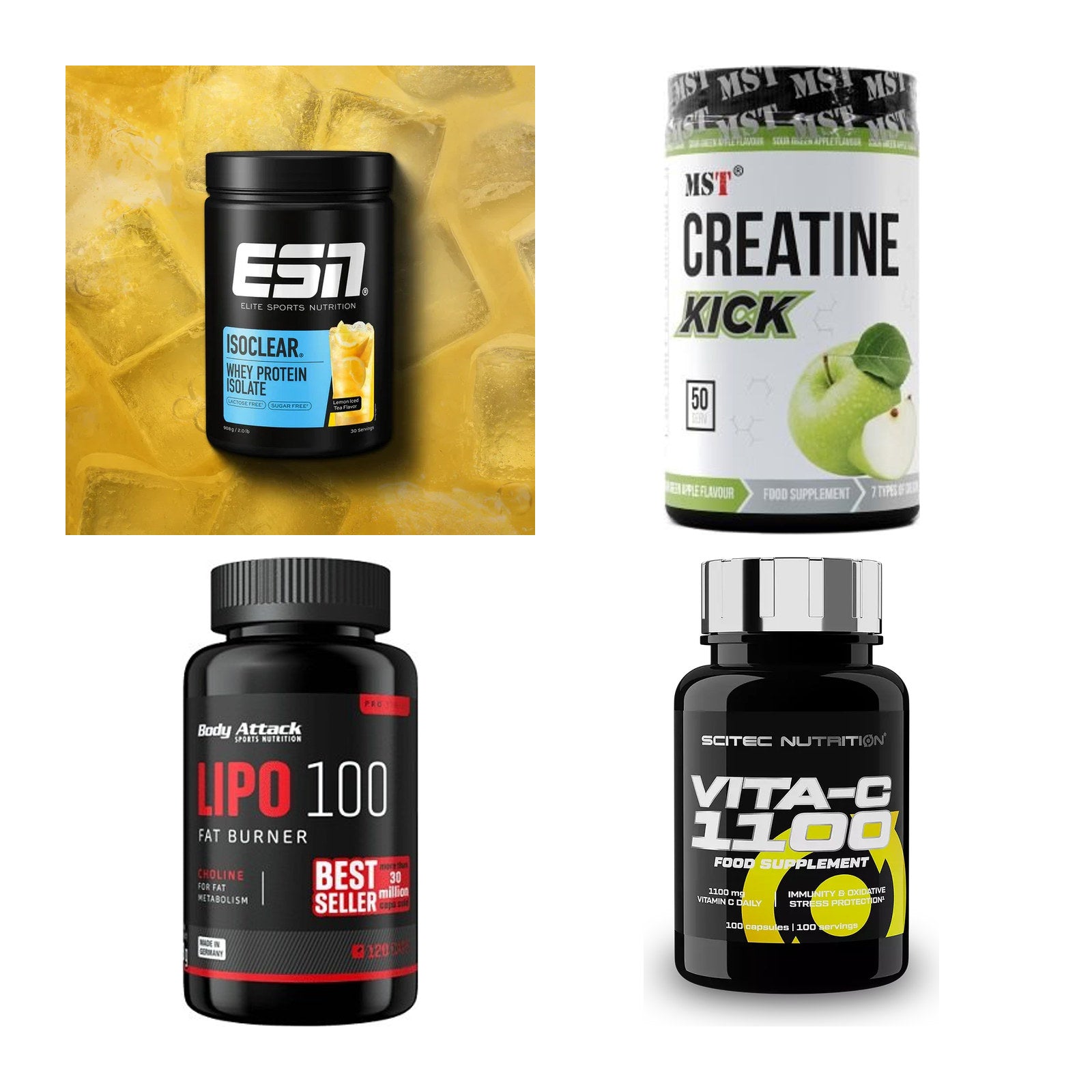 Wettkampfvorbereitung: ESN ISOCLEAR + MST Creatine + 2 weitere – alle enthaltenen Artikel