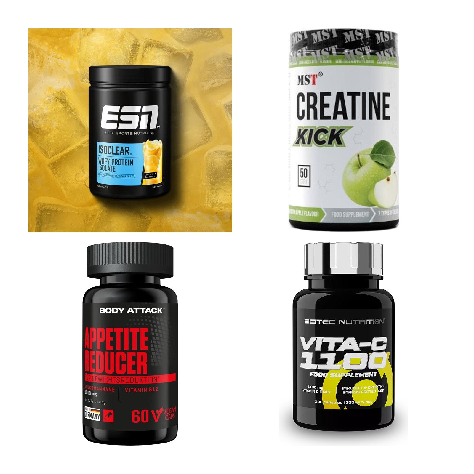 Wettkampfvorbereitung: ESN ISOCLEAR + MST Creatine + 2 weitere – alle enthaltenen Artikel