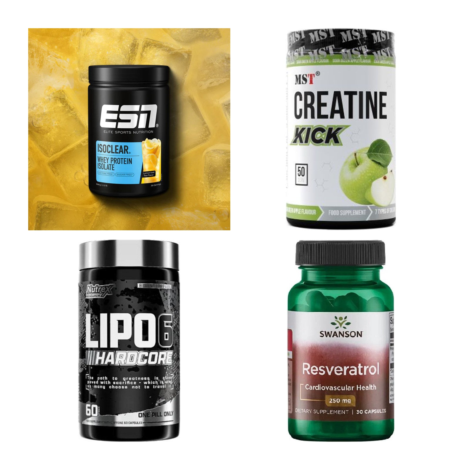 Wettkampfvorbereitung: ESN ISOCLEAR + MST Creatine + 2 weitere – alle enthaltenen Artikel