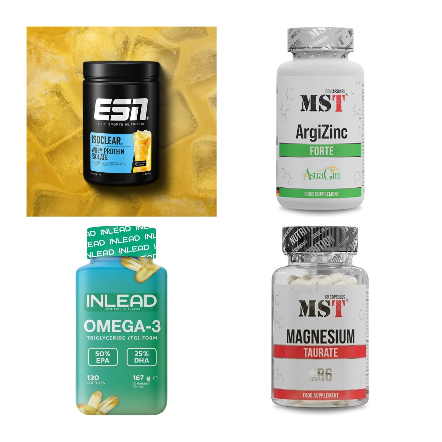 Wettkampfvorbereitung: ESN ISOCLEAR + MST ArgiZinc + 2 weitere – alle enthaltenen Artikel
