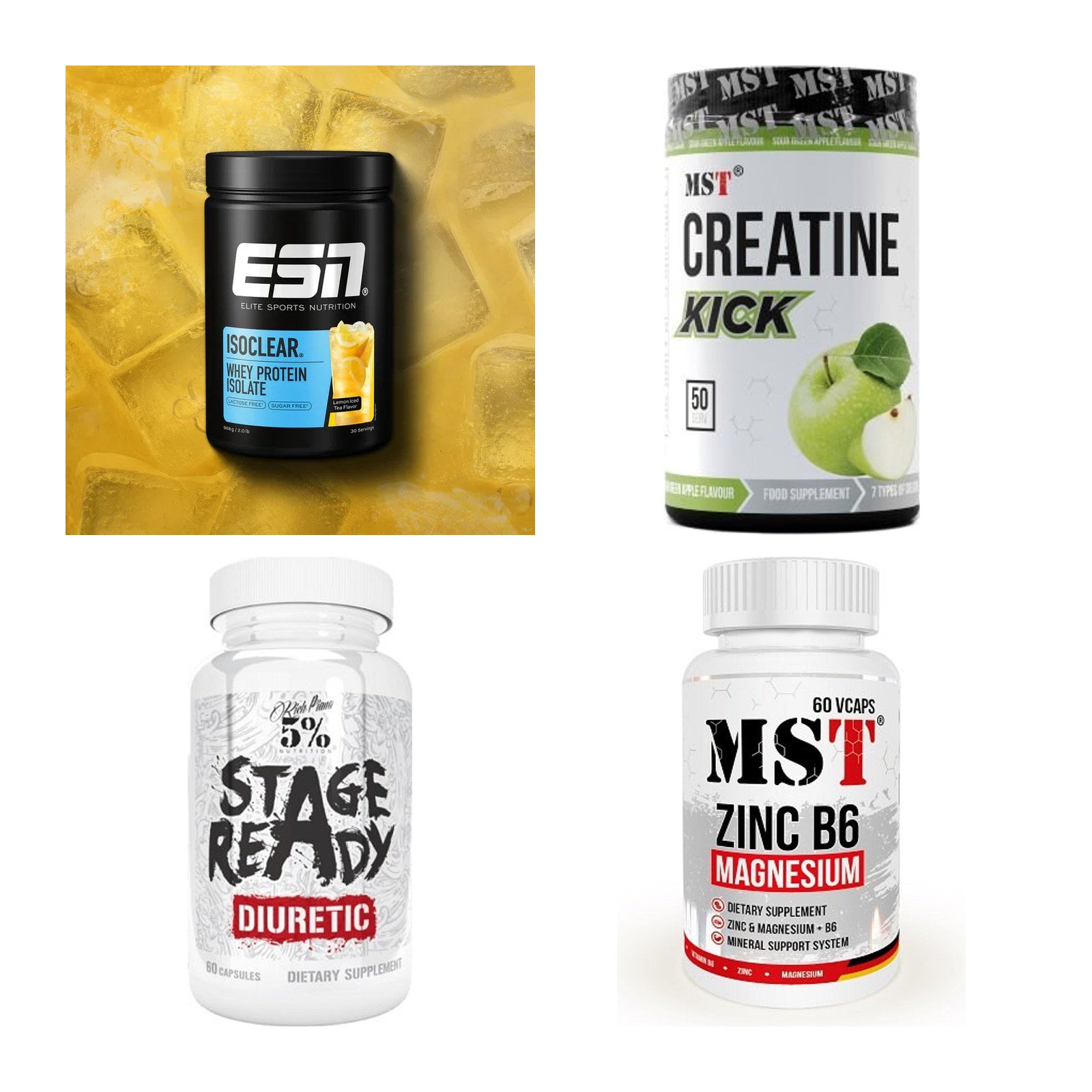 Wettkampfvorbereitung: ESN ISOCLEAR + MST Creatine + 2 weitere – alle enthaltenen Artikel
