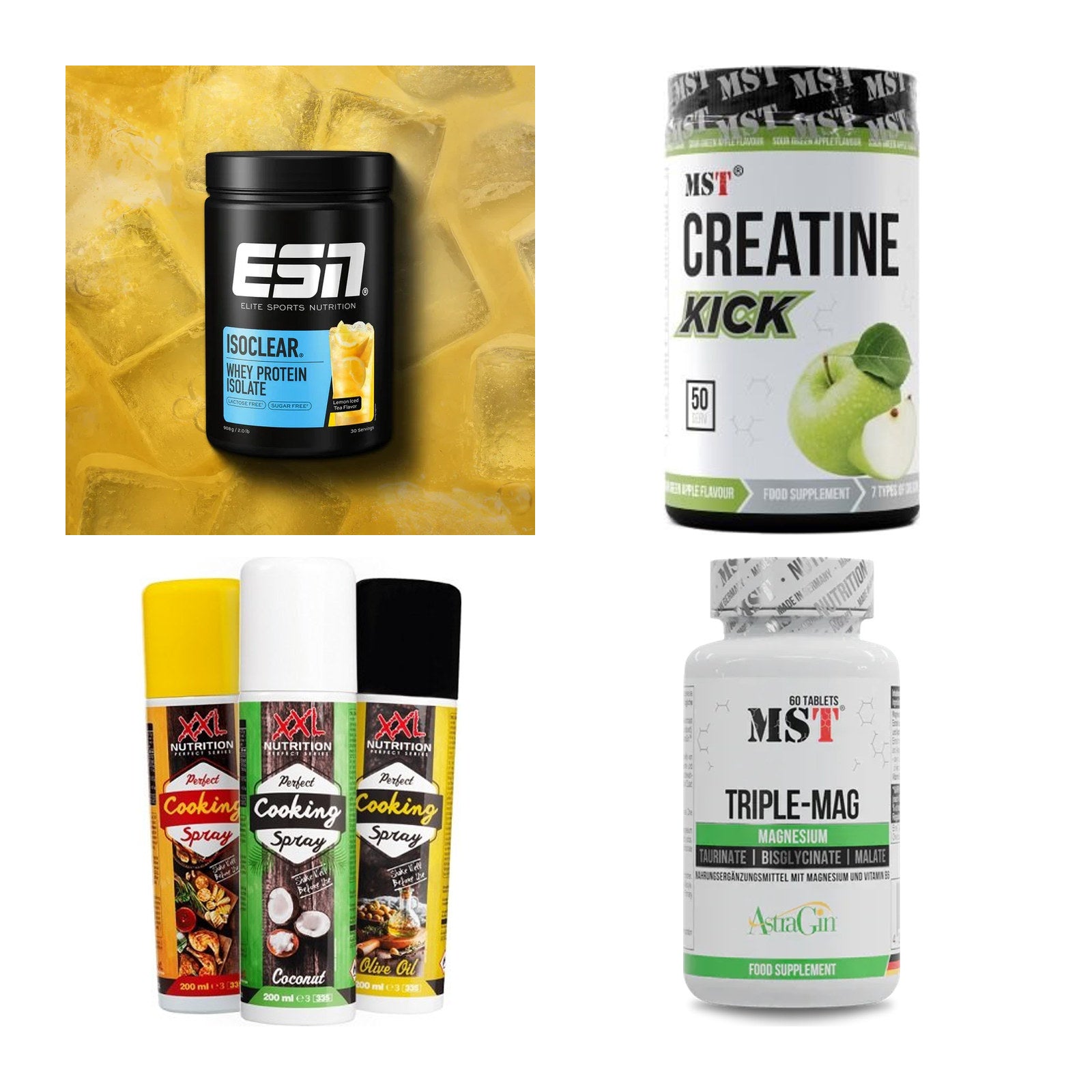 Wettkampfvorbereitung: ESN ISOCLEAR + MST Creatine + 2 weitere – alle enthaltenen Artikel