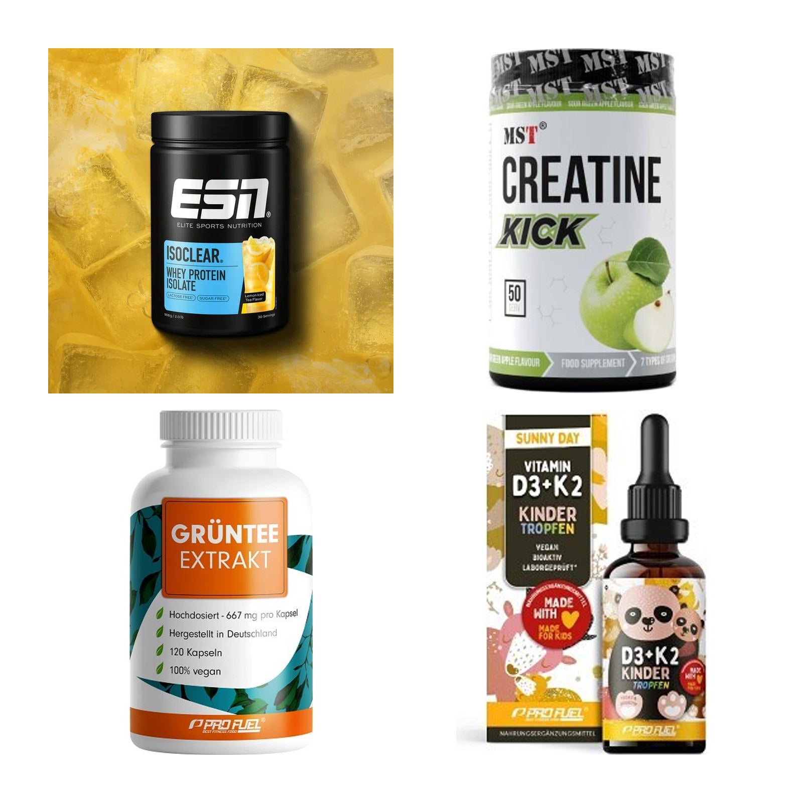 Wettkampfvorbereitung: ESN ISOCLEAR + MST Creatine + 2 weitere – alle enthaltenen Artikel