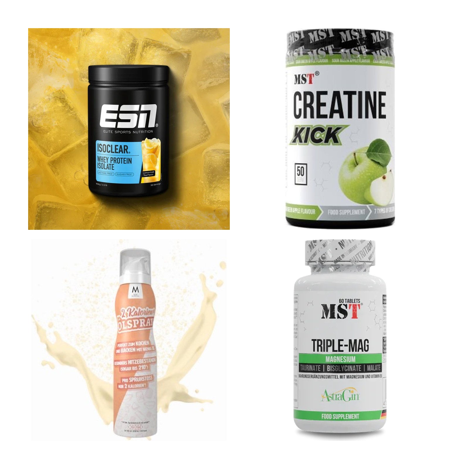 Wettkampfvorbereitung: ESN ISOCLEAR + MST Creatine + 2 weitere – alle enthaltenen Artikel