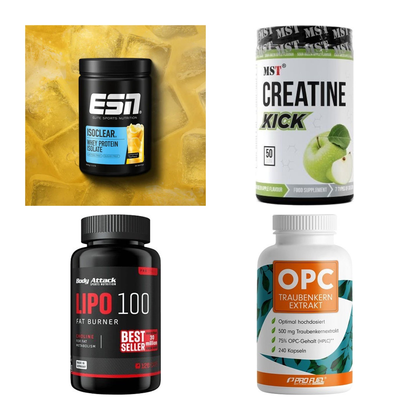 Wettkampfvorbereitung: ESN ISOCLEAR + MST Creatine + 2 weitere – alle enthaltenen Artikel