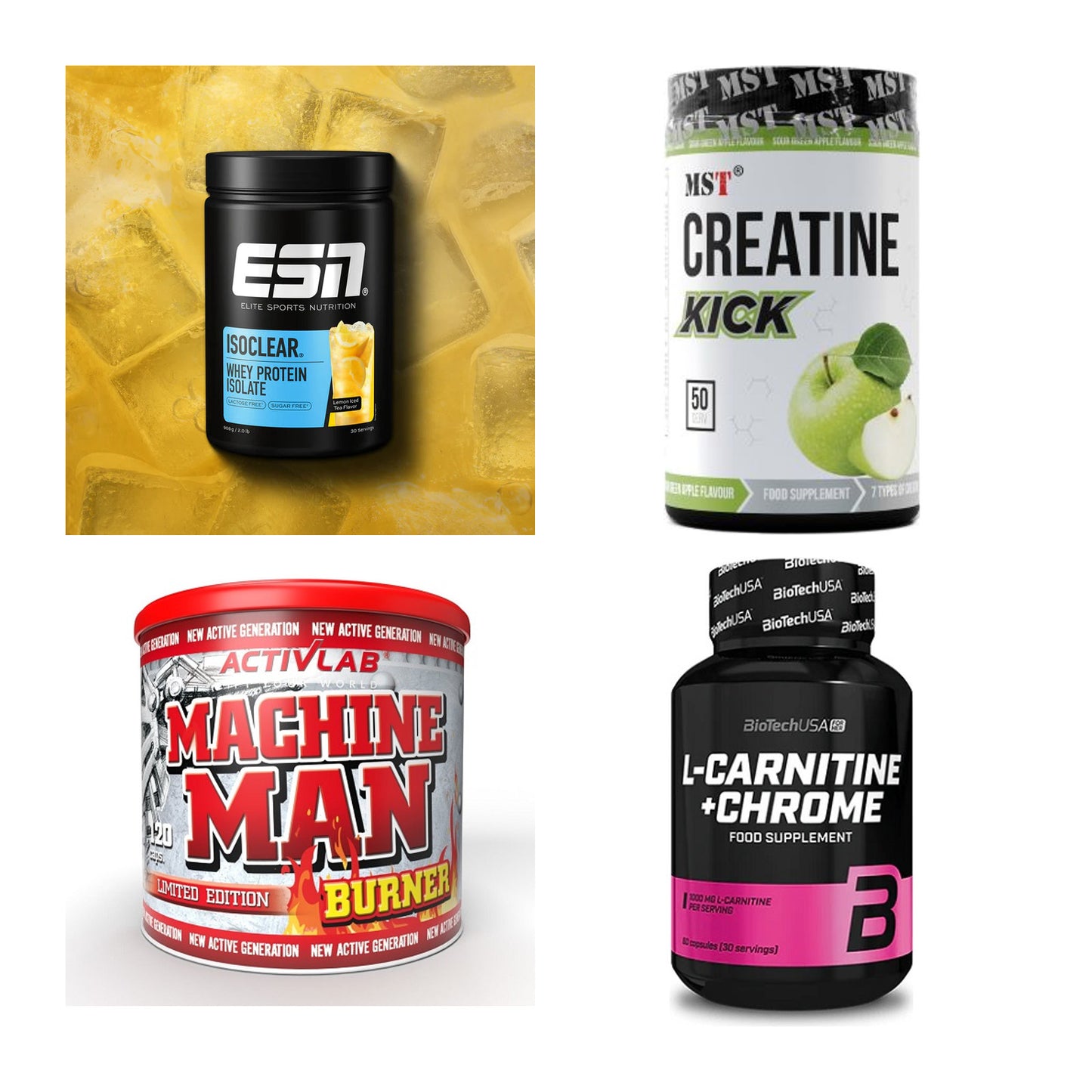 Wettkampfvorbereitung: ESN ISOCLEAR + MST Creatine + 2 weitere – alle enthaltenen Artikel