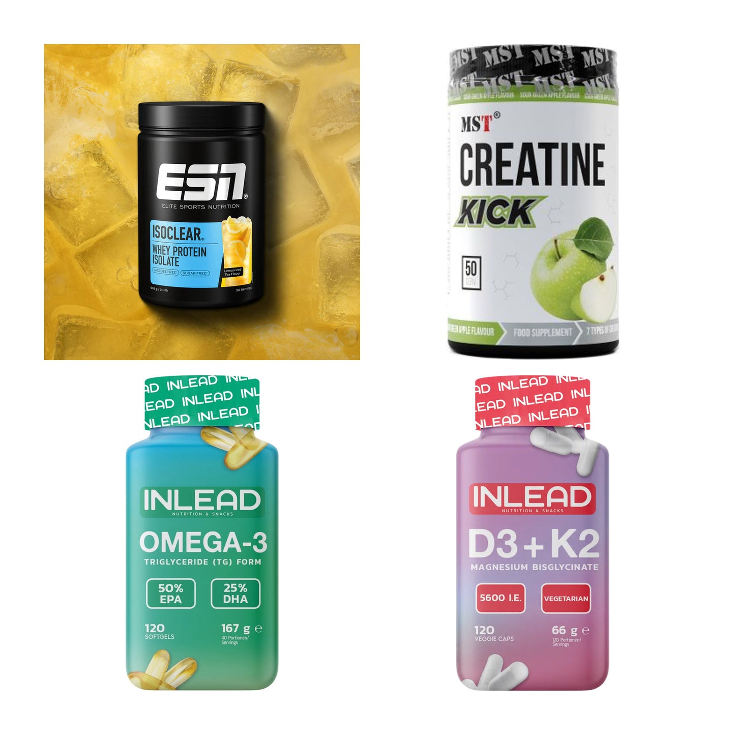 Wettkampfvorbereitung: ESN ISOCLEAR + MST Creatine + 2 weitere – alle enthaltenen Artikel