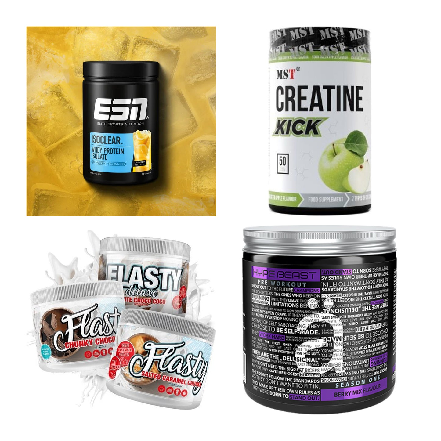 Wettkampfvorbereitung: ESN ISOCLEAR + MST Creatine + 2 weitere – alle enthaltenen Artikel
