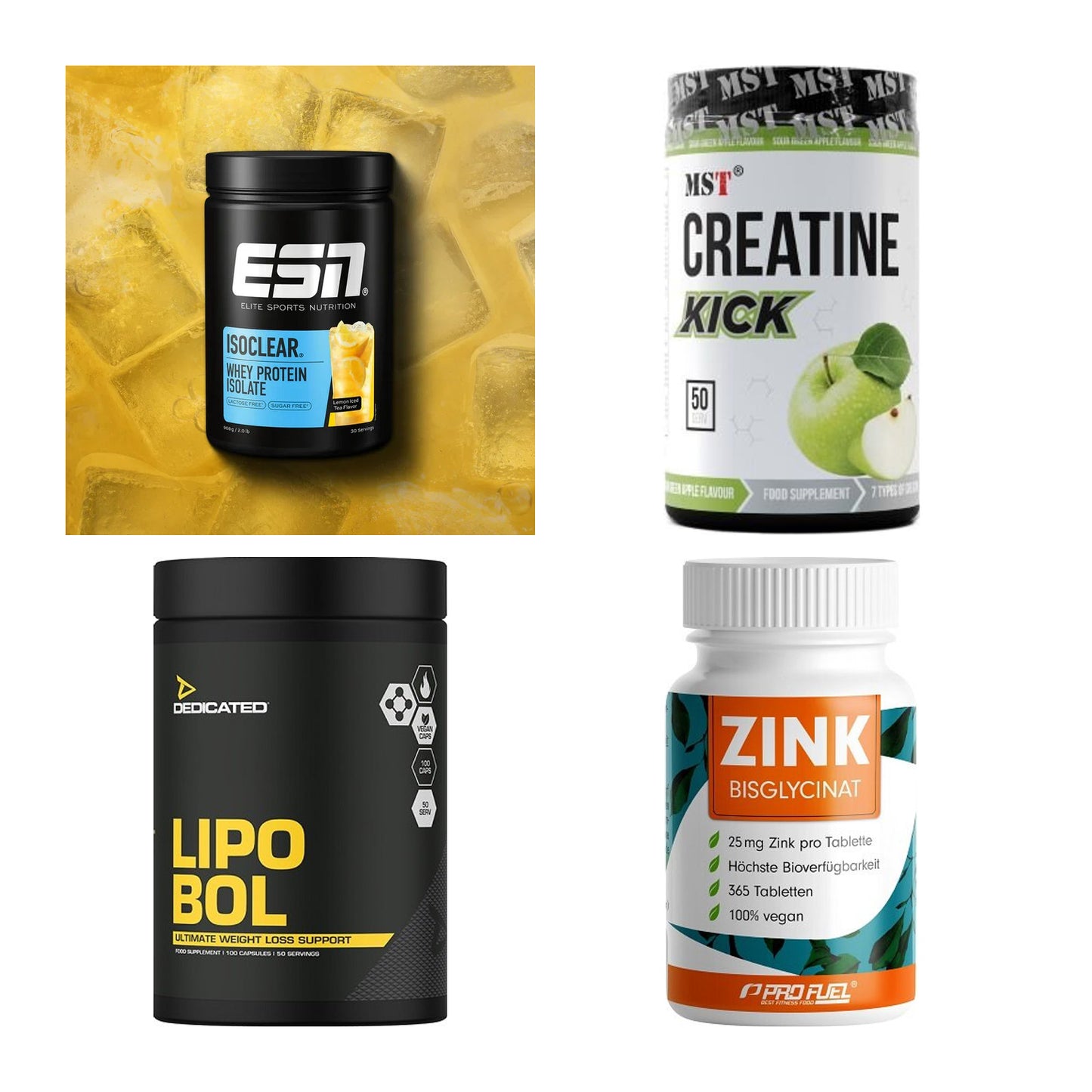Wettkampfvorbereitung: ESN ISOCLEAR + MST Creatine + 2 weitere – alle enthaltenen Artikel