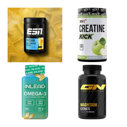 Wettkampfvorbereitung: ESN ISOCLEAR + MST Creatine + 2 weitere – alle enthaltenen Artikel