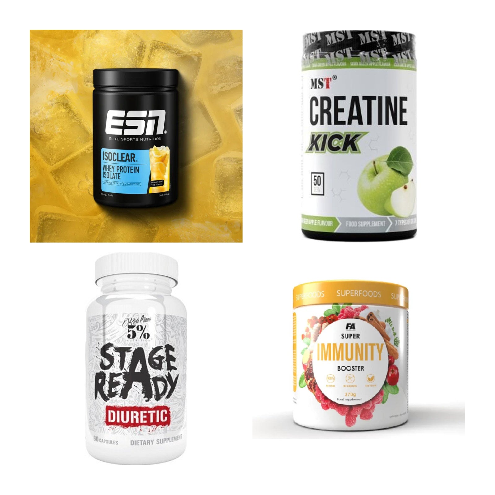 Wettkampfvorbereitung: ESN ISOCLEAR + MST Creatine + 2 weitere – alle enthaltenen Artikel