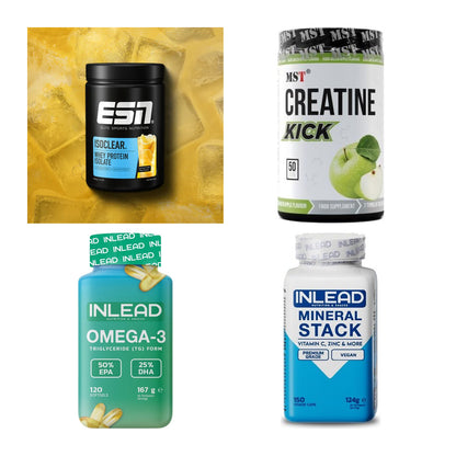 Wettkampfvorbereitung: ESN ISOCLEAR + MST Creatine + 2 weitere – alle enthaltenen Artikel