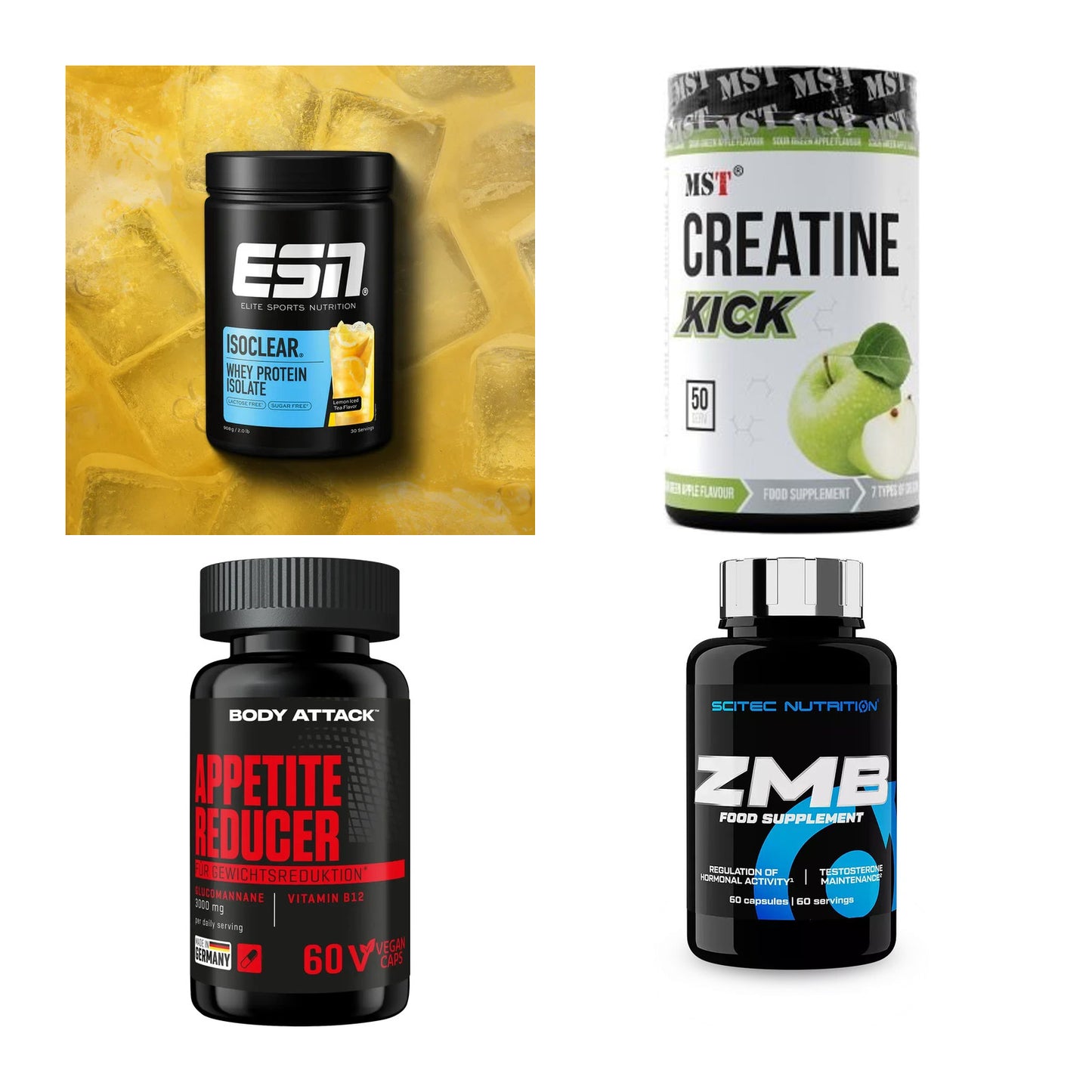 Wettkampfvorbereitung: ESN ISOCLEAR + MST Creatine + 2 weitere – alle enthaltenen Artikel
