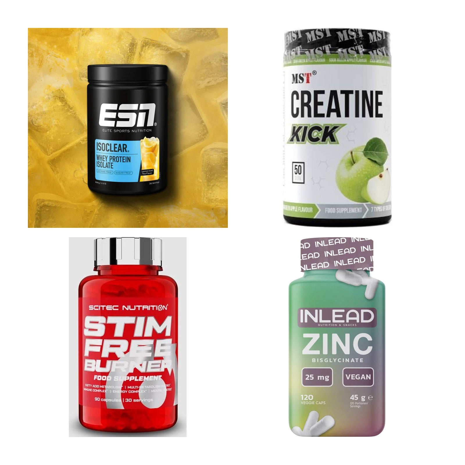 Wettkampfvorbereitung: ESN ISOCLEAR + MST Creatine + 2 weitere – alle enthaltenen Artikel