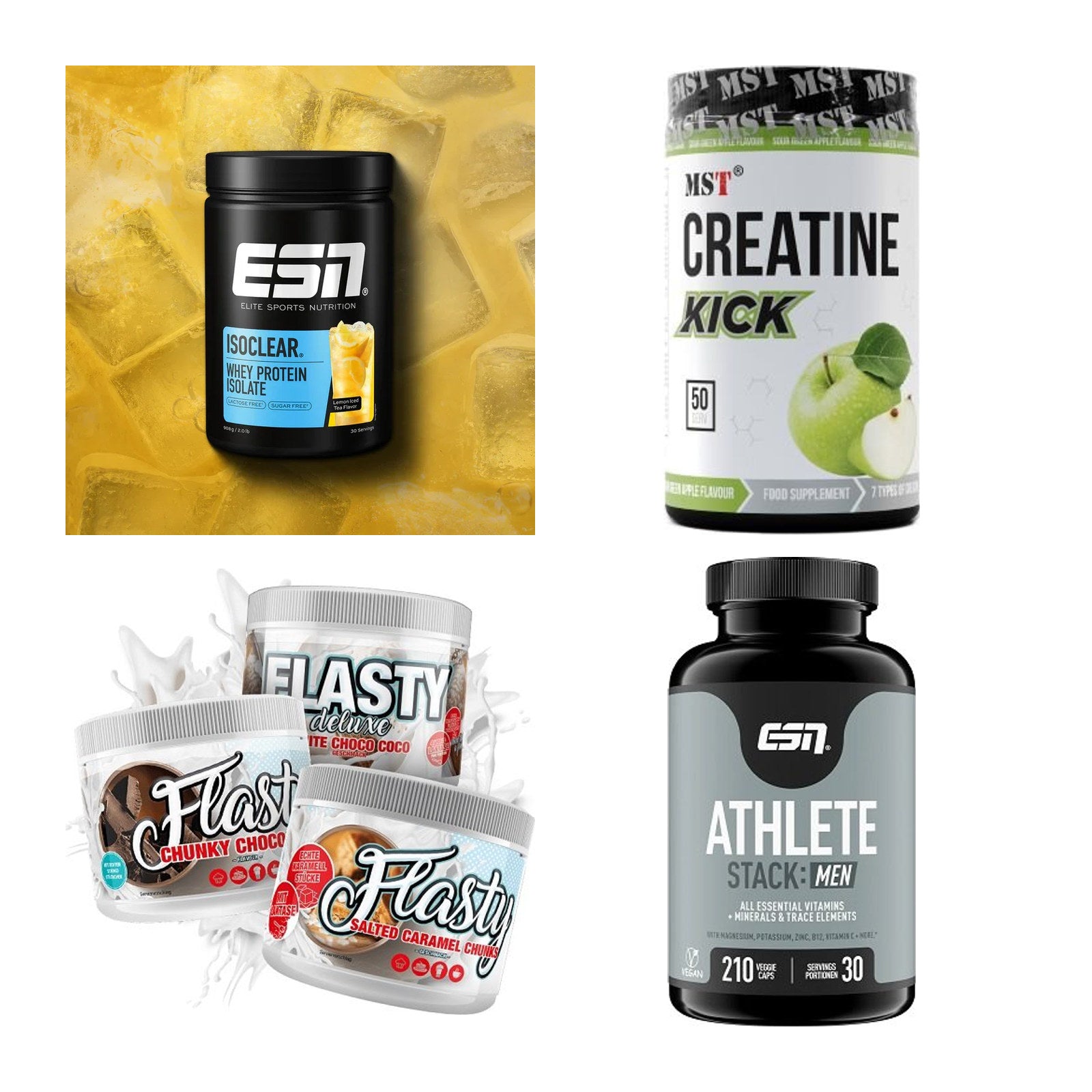 Wettkampfvorbereitung: ESN ISOCLEAR + MST Creatine + 2 weitere – alle enthaltenen Artikel