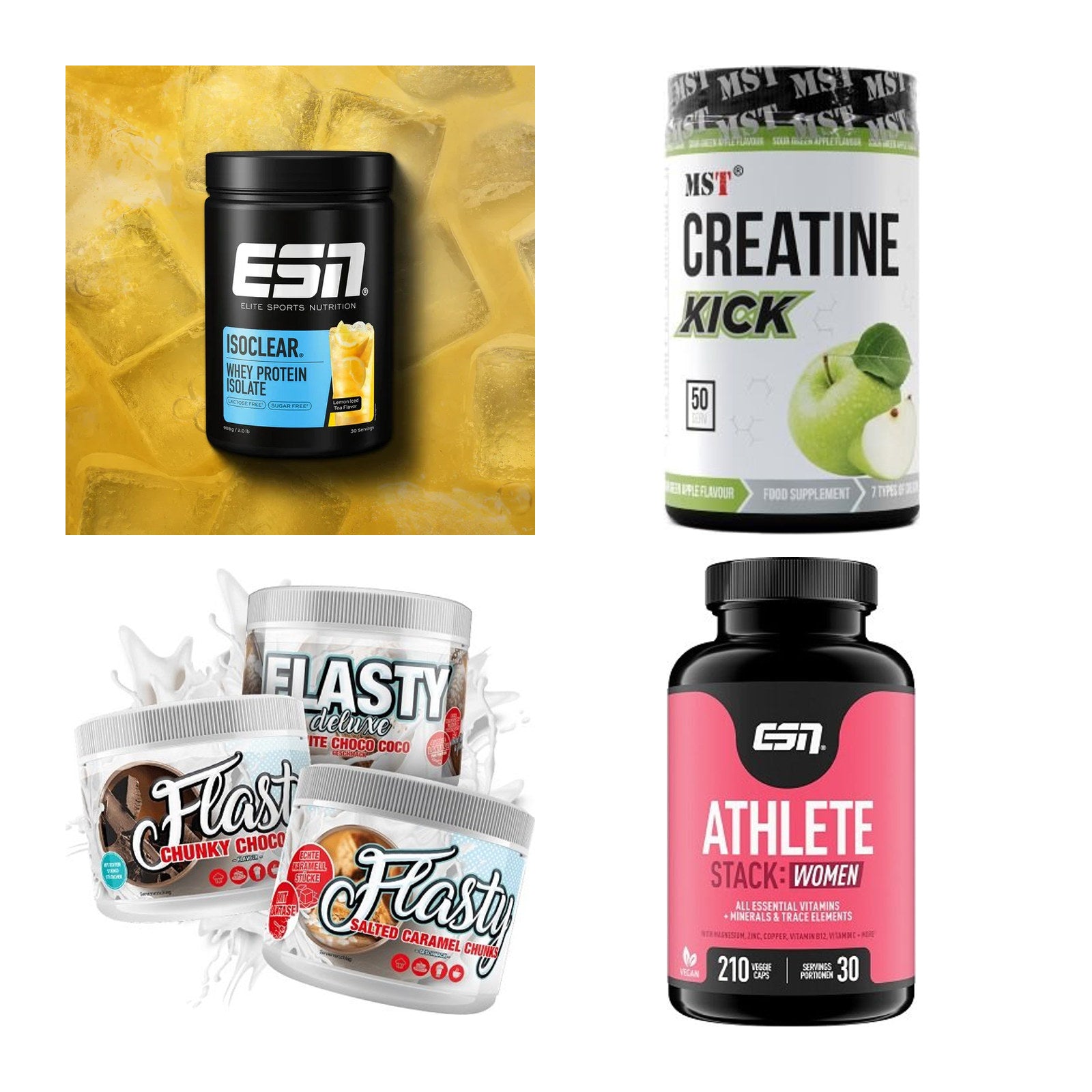 Wettkampfvorbereitung: ESN ISOCLEAR + MST Creatine + 2 weitere – alle enthaltenen Artikel