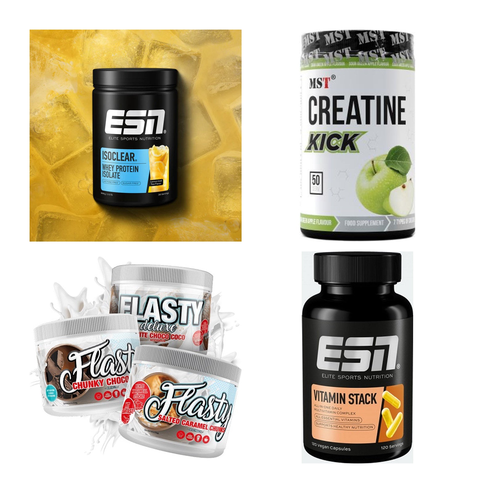 Wettkampfvorbereitung: ESN ISOCLEAR + MST Creatine + 2 weitere – alle enthaltenen Artikel