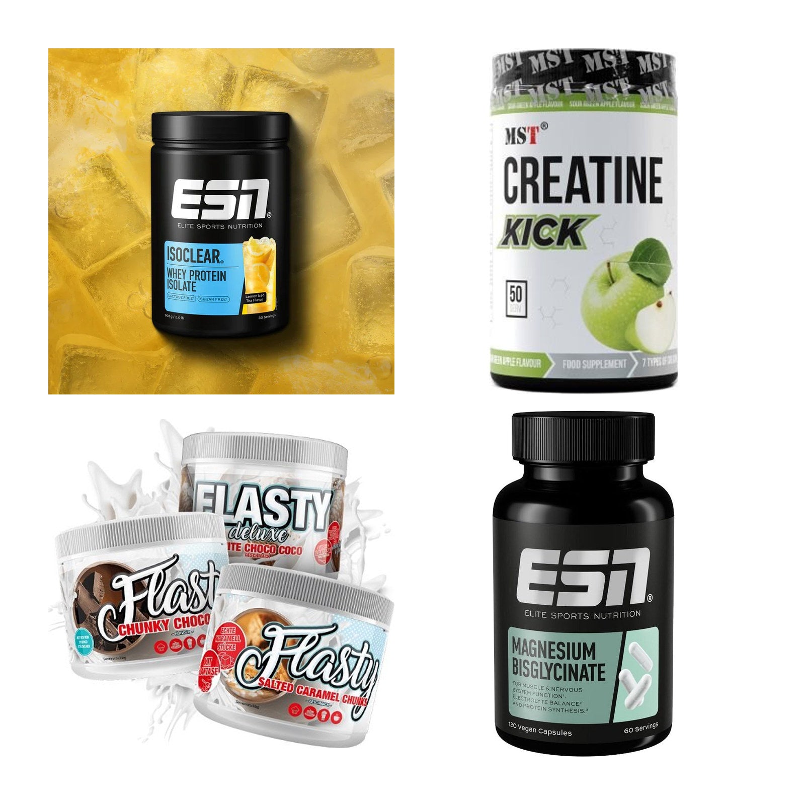 Wettkampfvorbereitung: ESN ISOCLEAR + MST Creatine + 2 weitere – alle enthaltenen Artikel