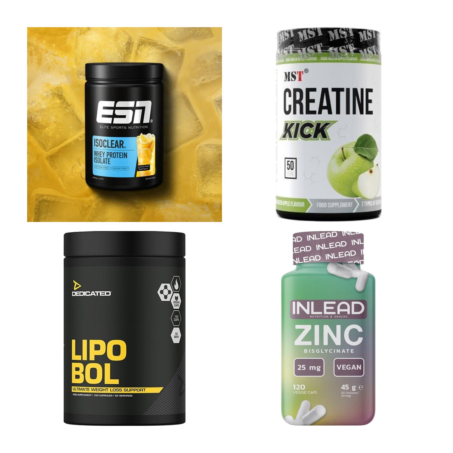 Wettkampfvorbereitung: ESN ISOCLEAR + MST Creatine + 2 weitere – alle enthaltenen Artikel