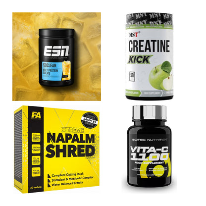 Wettkampfvorbereitung: ESN ISOCLEAR + MST Creatine + 2 weitere – alle enthaltenen Artikel