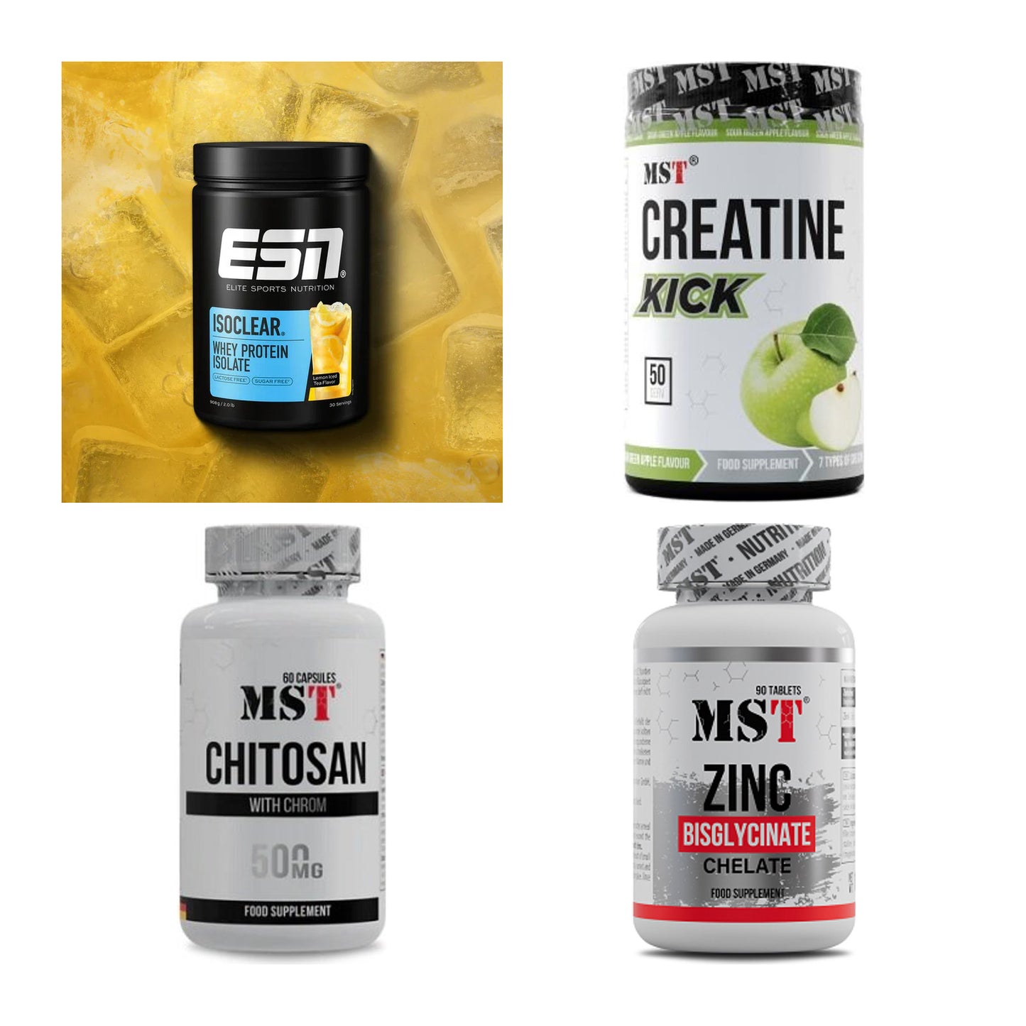 Wettkampfvorbereitung: ESN ISOCLEAR + MST Creatine + 2 weitere – alle enthaltenen Artikel