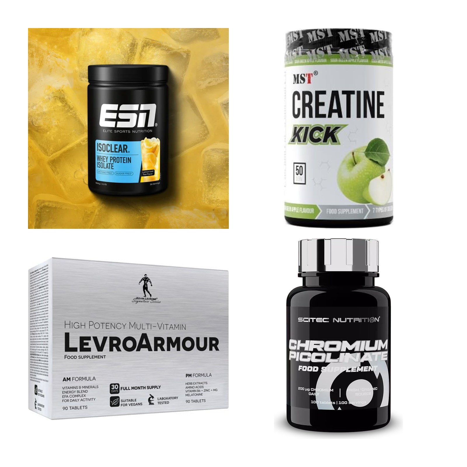 Wettkampfvorbereitung: ESN ISOCLEAR + MST Creatine + 2 weitere – alle enthaltenen Artikel