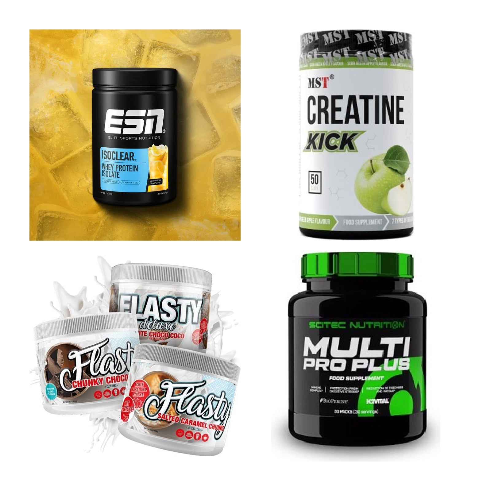 Wettkampfvorbereitung: ESN ISOCLEAR + MST Creatine + 2 weitere – alle enthaltenen Artikel
