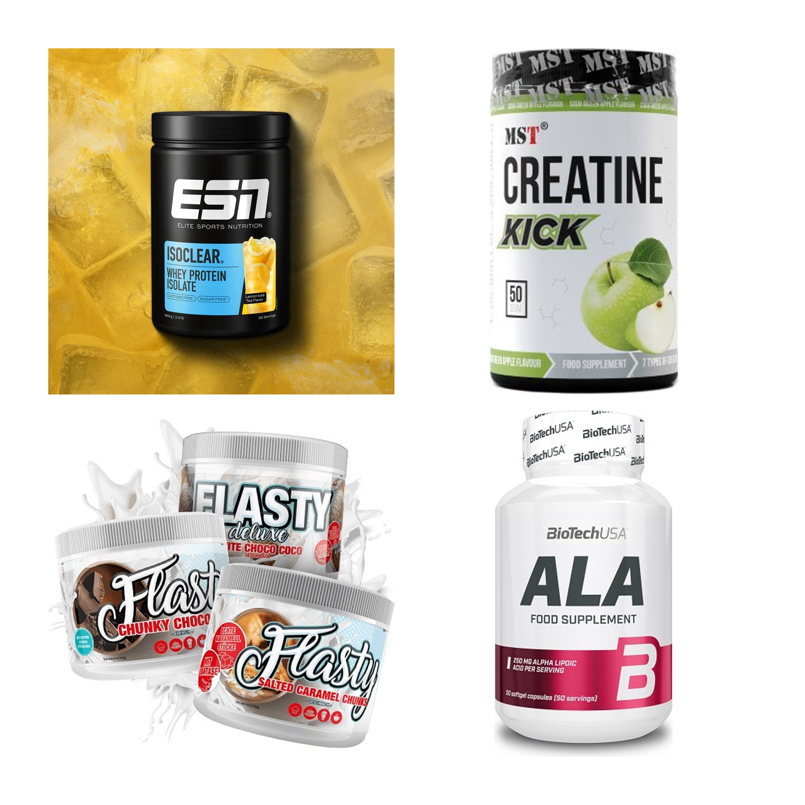 Wettkampfvorbereitung: ESN ISOCLEAR + MST Creatine + 2 weitere – alle enthaltenen Artikel