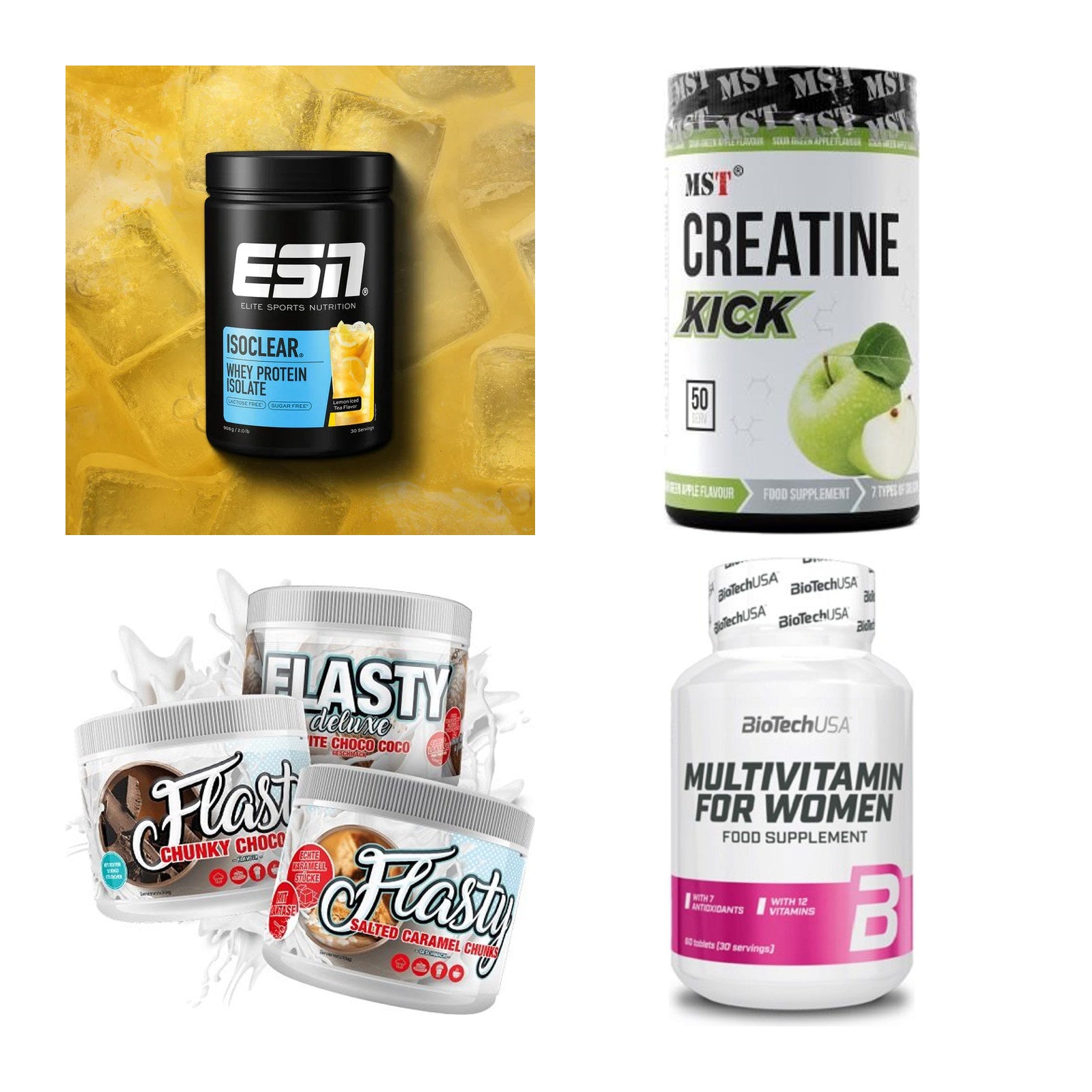 Wettkampfvorbereitung: ESN ISOCLEAR + MST Creatine + 2 weitere – alle enthaltenen Artikel