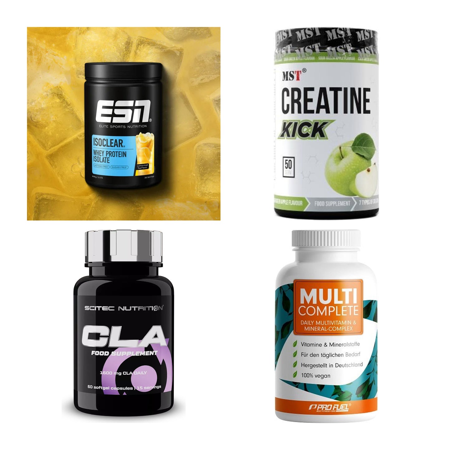 Wettkampfvorbereitung: ESN ISOCLEAR + MST Creatine + 2 weitere – alle enthaltenen Artikel