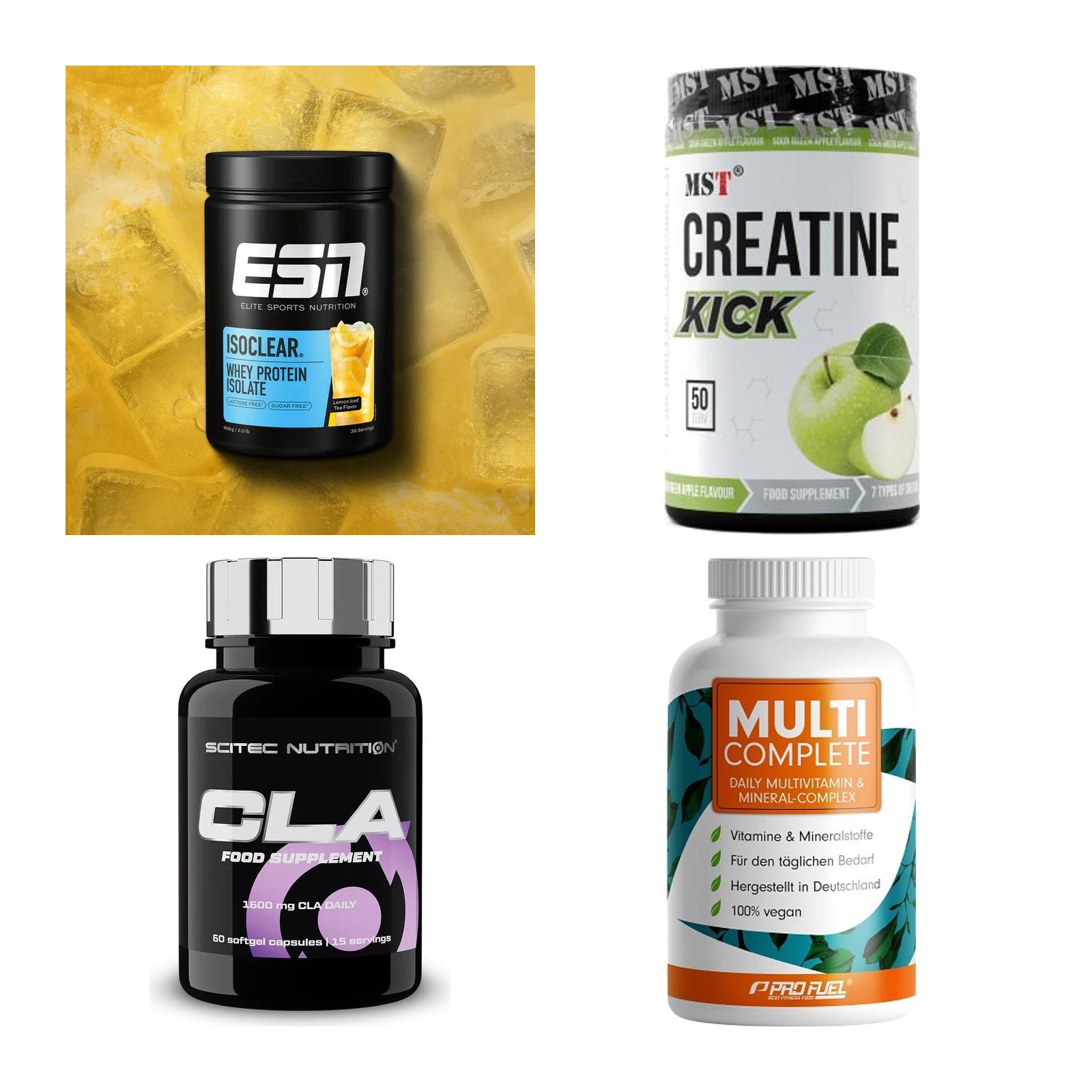 Wettkampfvorbereitung: ESN ISOCLEAR + MST Creatine + 2 weitere – alle enthaltenen Artikel