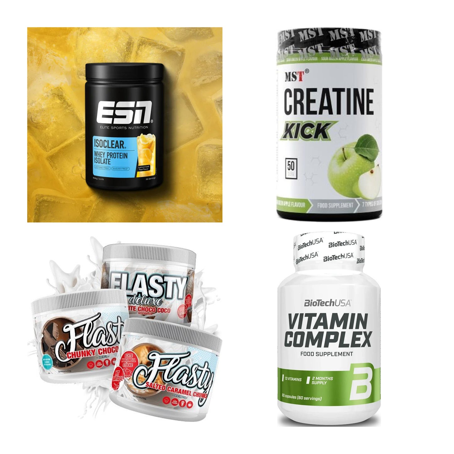 Wettkampfvorbereitung: ESN ISOCLEAR + MST Creatine + 2 weitere – alle enthaltenen Artikel