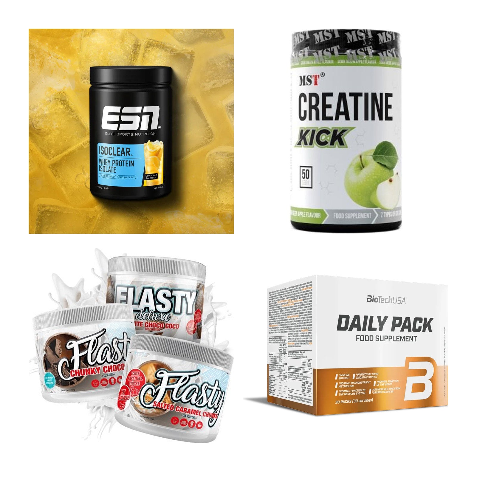 Wettkampfvorbereitung: ESN ISOCLEAR + MST Creatine + 2 weitere – alle enthaltenen Artikel