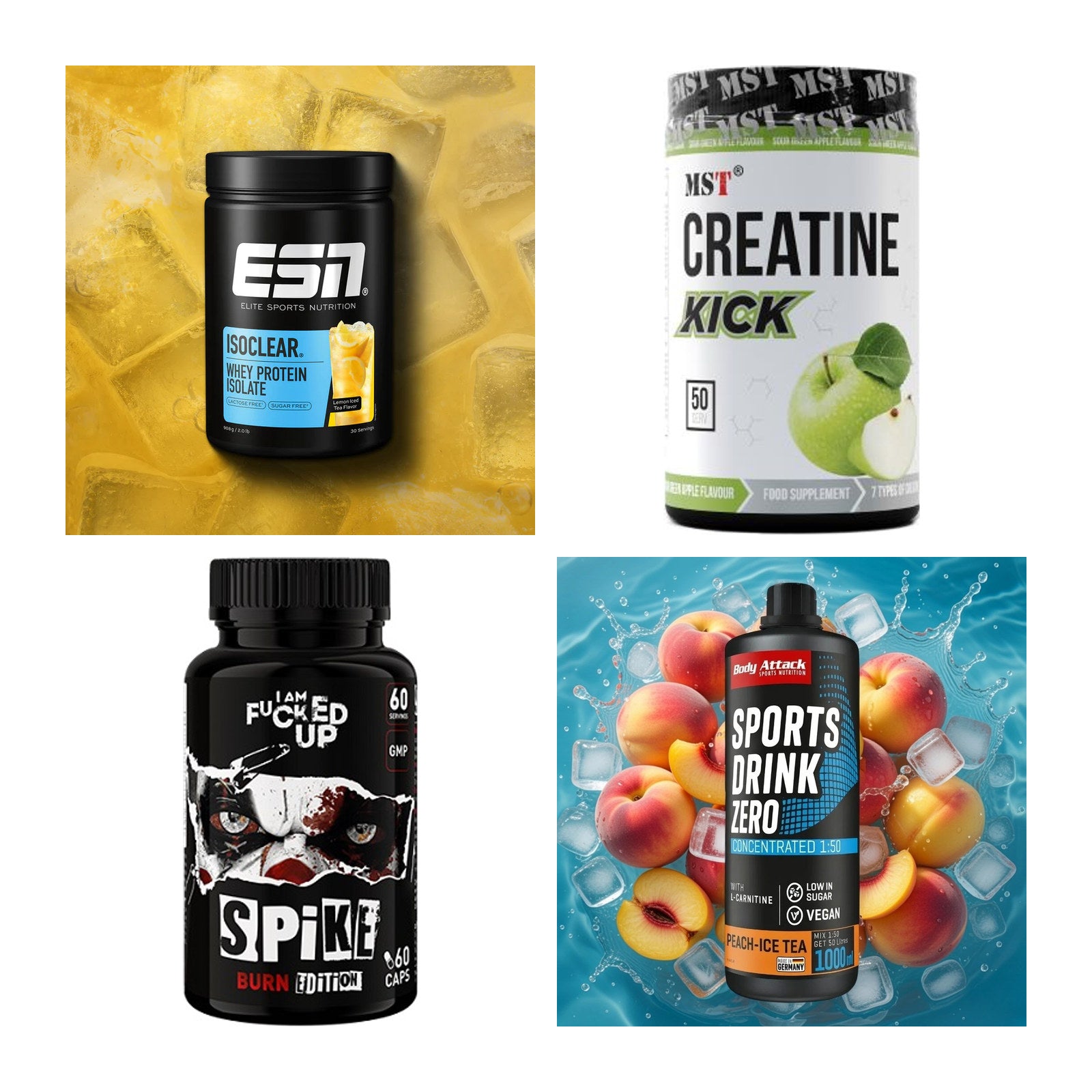 Wettkampfvorbereitung: ESN ISOCLEAR + MST Creatine + 2 weitere – alle enthaltenen Artikel