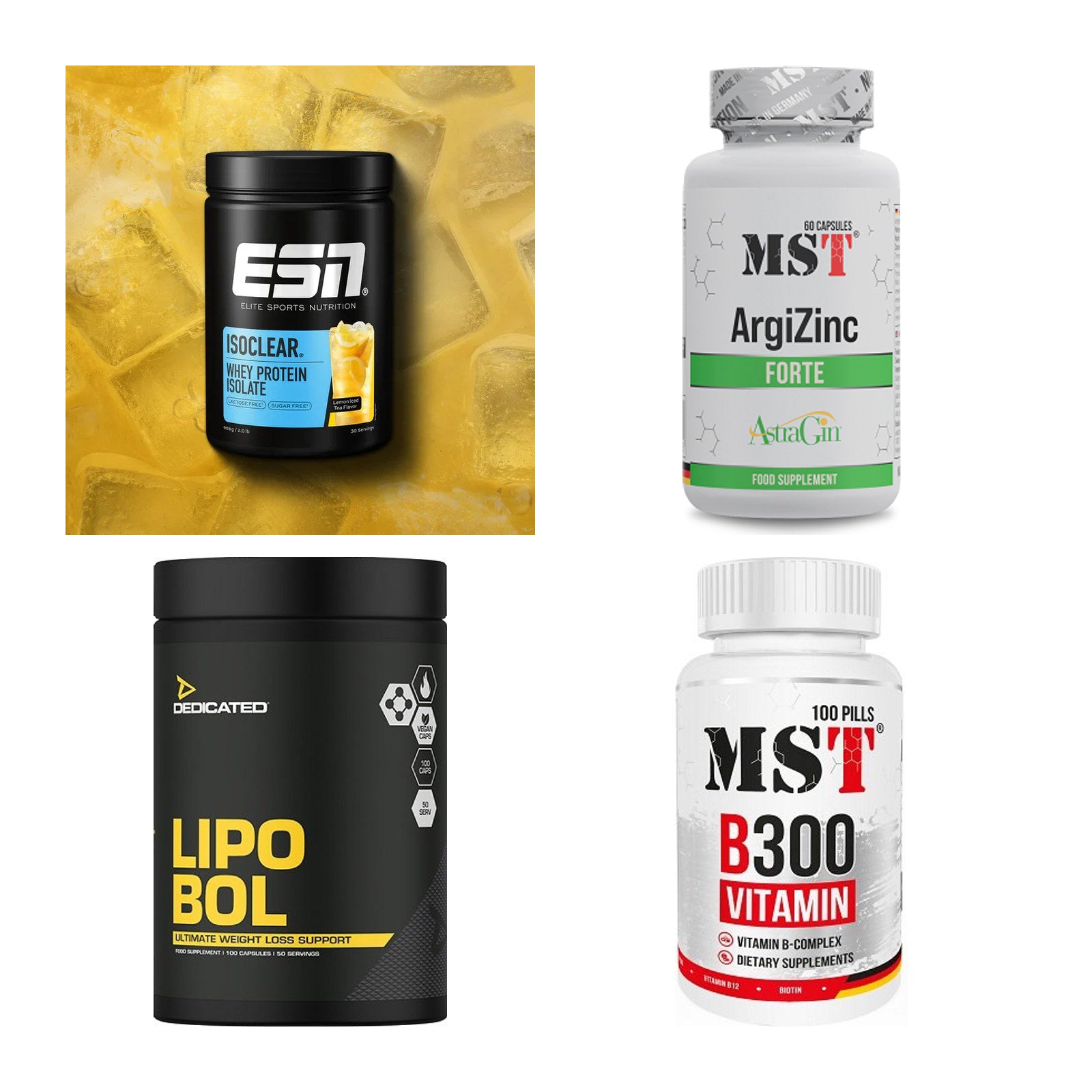 Wettkampfvorbereitung: ESN ISOCLEAR + MST ArgiZinc + 2 weitere – alle enthaltenen Artikel