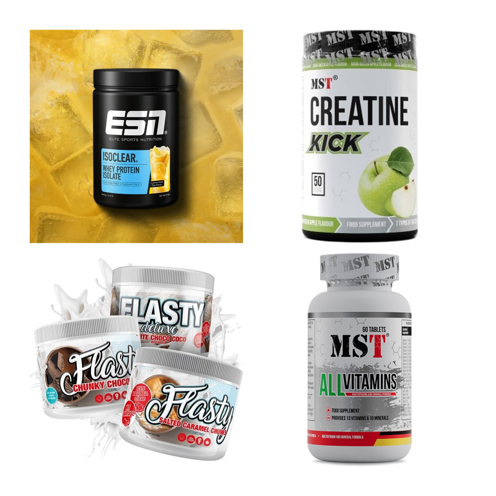 Wettkampfvorbereitung: ESN ISOCLEAR + MST Creatine + 2 weitere – alle enthaltenen Artikel