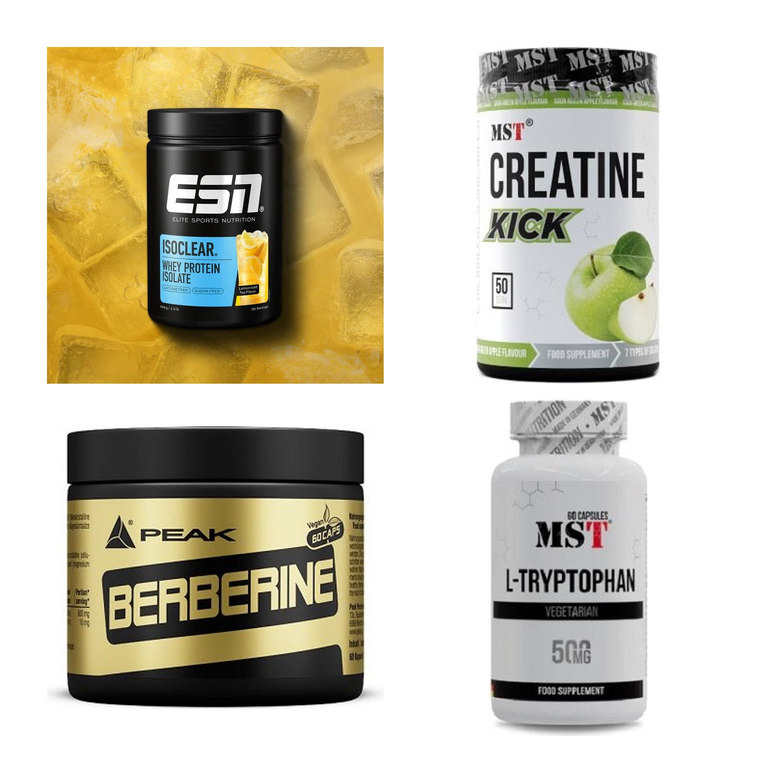 Wettkampfvorbereitung: ESN ISOCLEAR + MST Creatine + 2 weitere – alle enthaltenen Artikel