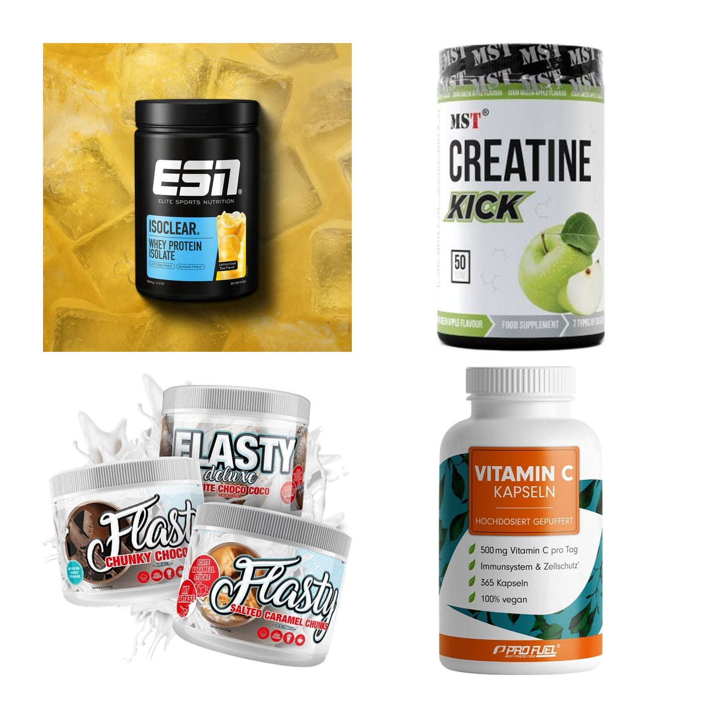 Wettkampfvorbereitung: ESN ISOCLEAR + MST Creatine + 2 weitere – alle enthaltenen Artikel